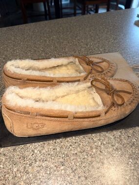 UGG Chestnut Suede Shearling Moccasin Slippers